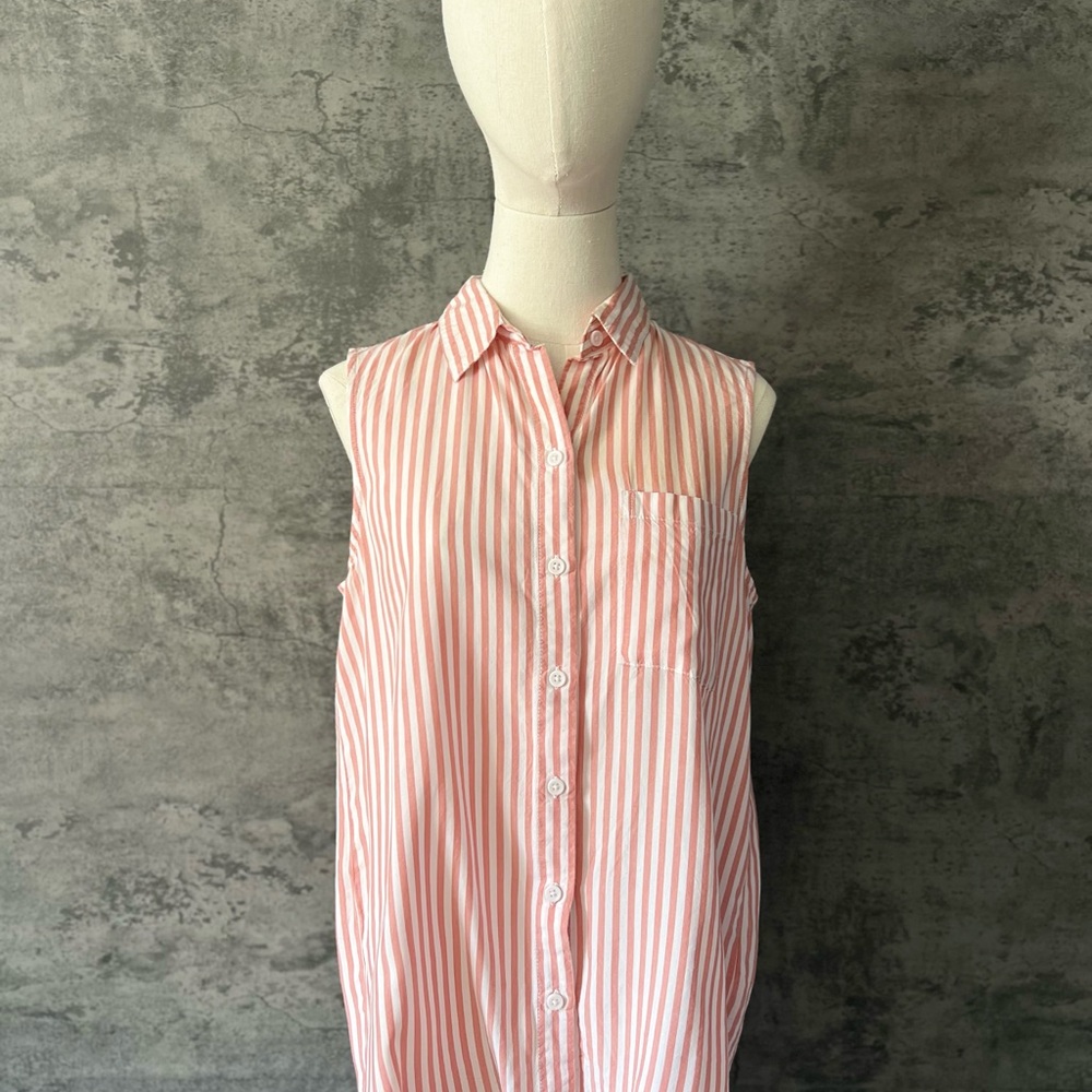 Beachlunchlounge Pink and White Sleeveless Polo Blouse